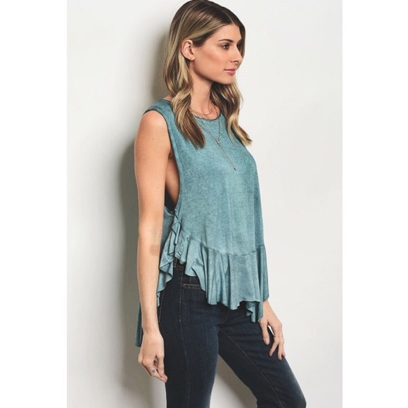 Jade Extra Soft Mineral Wash Ruffle Hem Tank Top - Picture 3 of 4